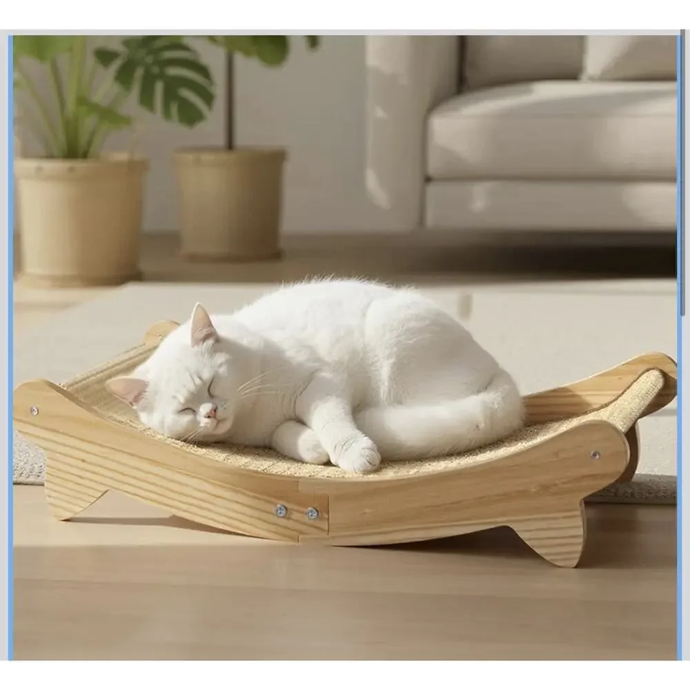 Natural Cat Scratcher Bed Indoor Scratching‎ Post Hammock Lounge Oak Frame 24